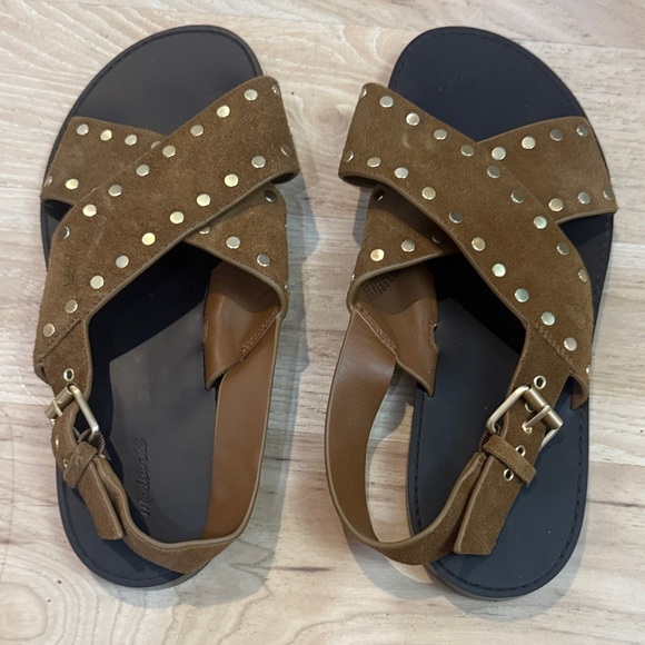 Madewell Tuley Brown Crossover Sandals with Gold Accents NWOT - Picture 1 of 4
